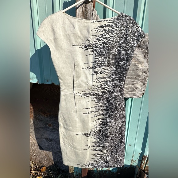 LELA ROSE SILK BLEND SHEATH DRESS Size 2 Ivory & Black Abstract Cap Sleeve Lined - Picture 8 of 8